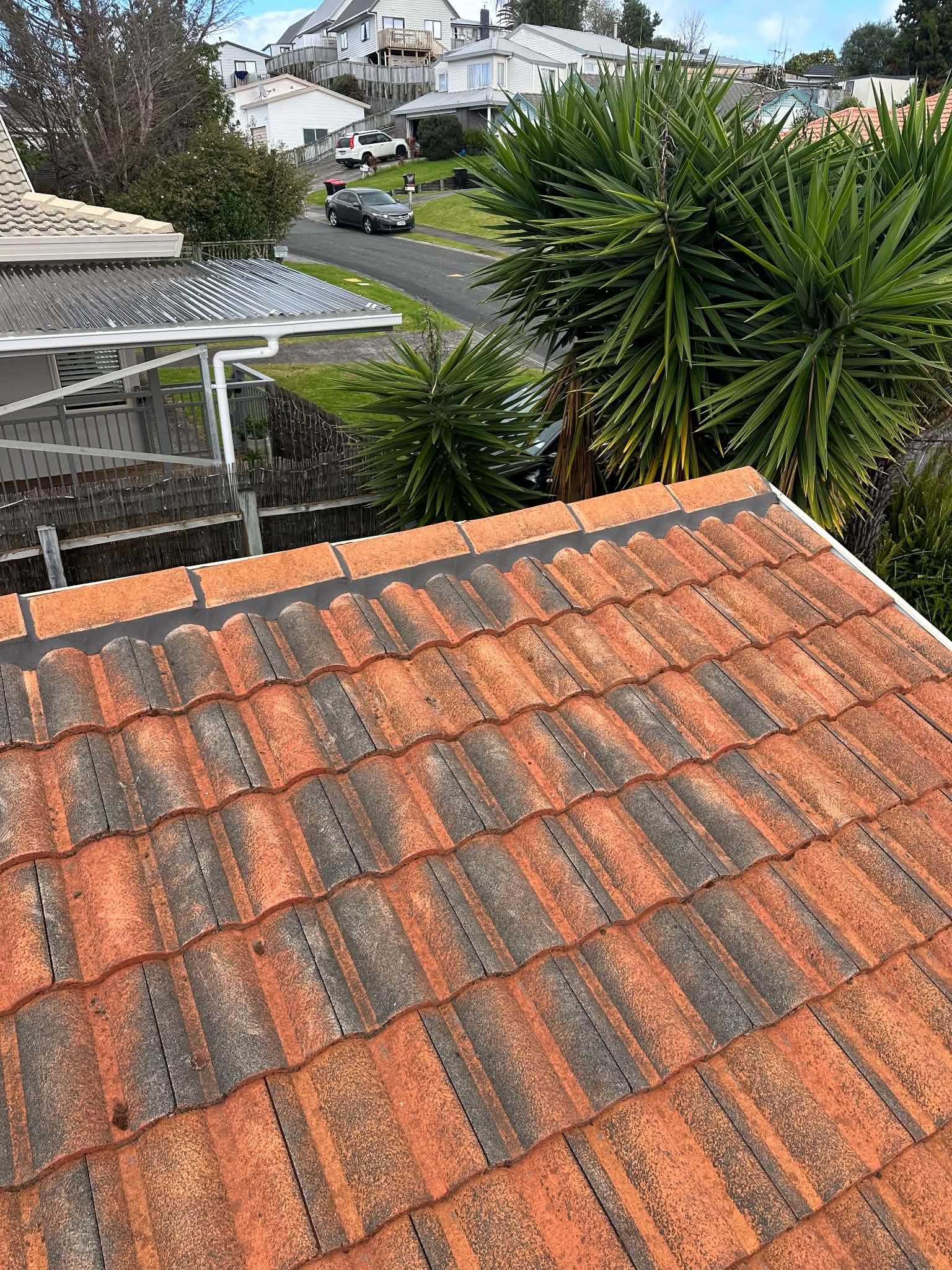 Roof edge and gutter line on a residential roofing project